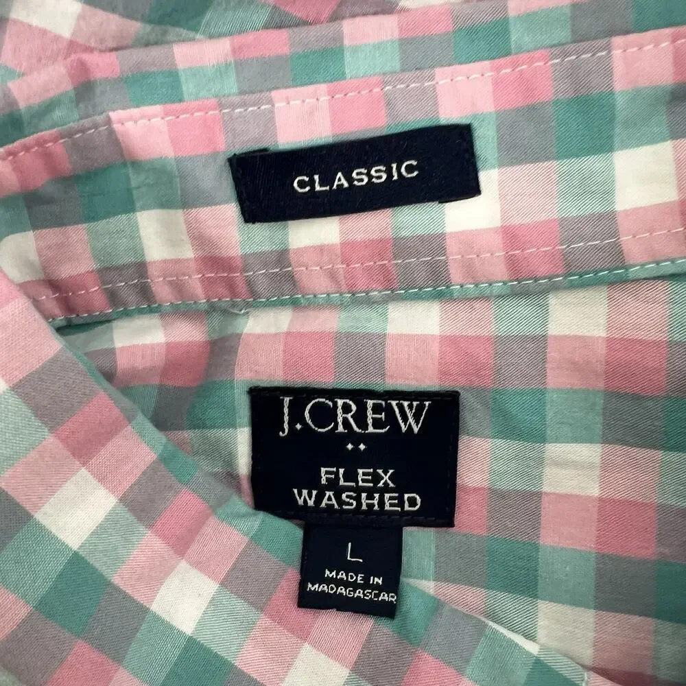 J Crew Flex Washed Plaid Button Down Shirt size Large Pink Blue